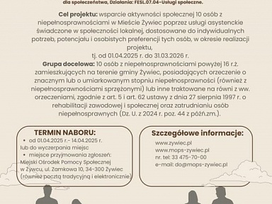 Usługi asystenckie w Żywcu nabór wniosków 2025